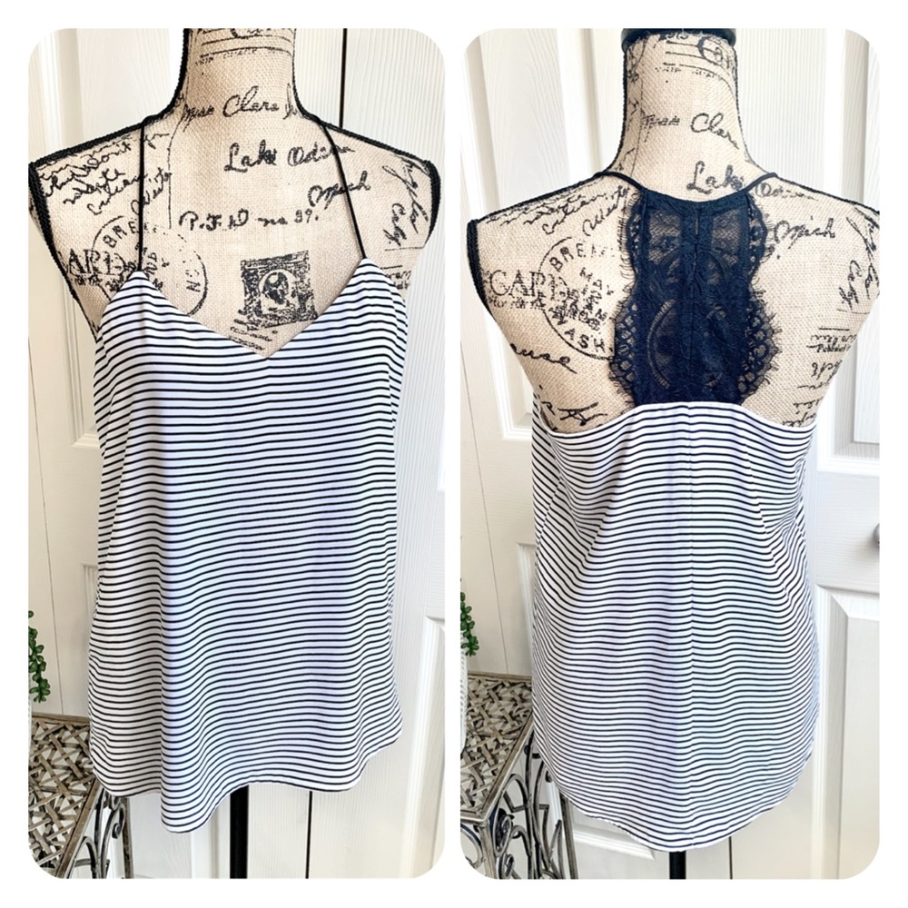 Black white lace stripe Barcelona camisole